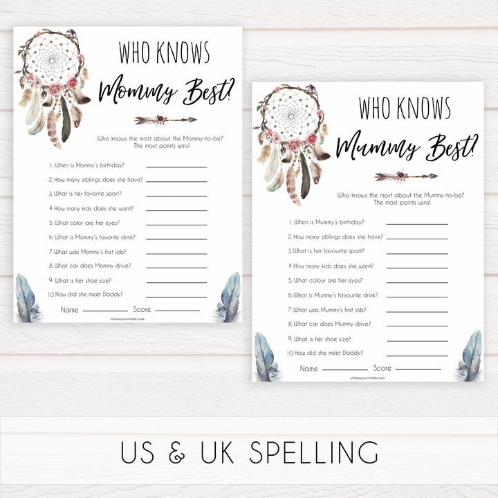 Boho baby games, who knows mommy best, who know mummy best baby game, fun baby games, printable baby games, top 10 baby games, boho baby shower, baby games, hilarious baby games