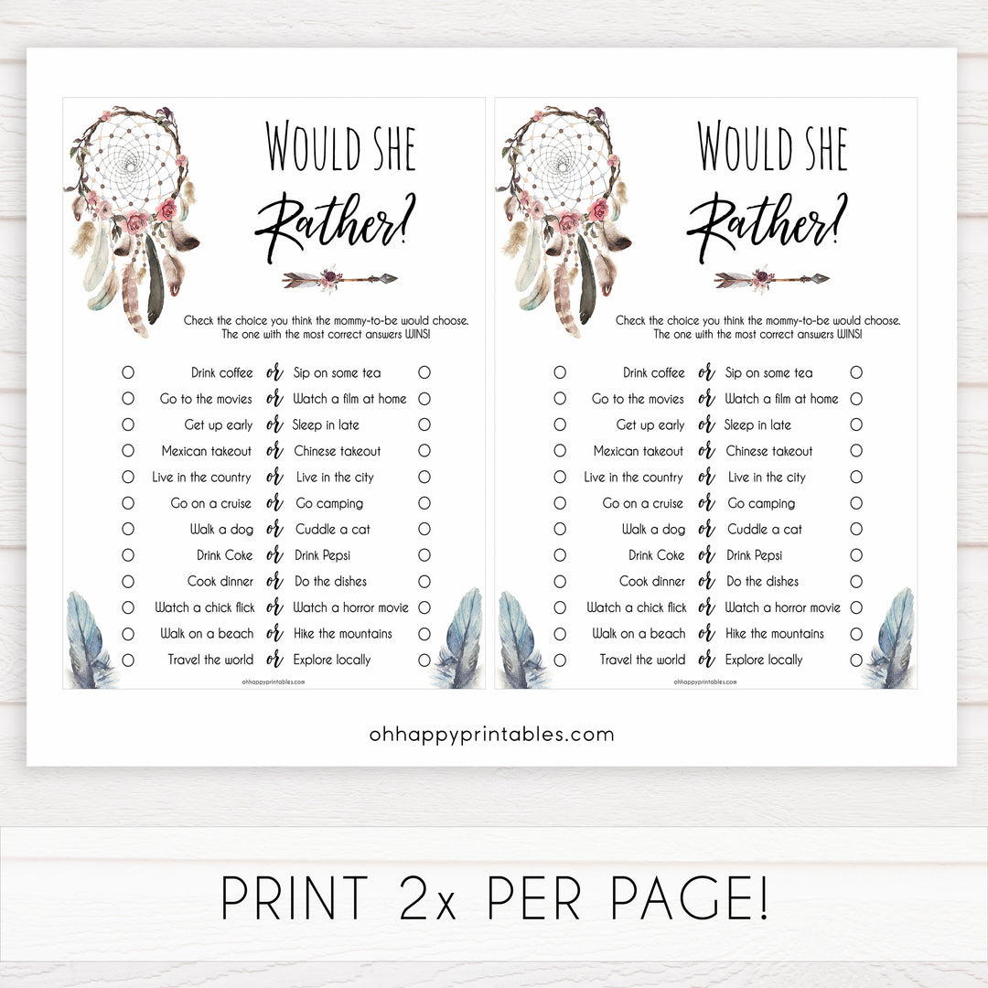 Boho baby games, would she rather baby game, fun baby games, printable baby games, top 10 baby games, boho baby shower, baby games, hilarious baby games