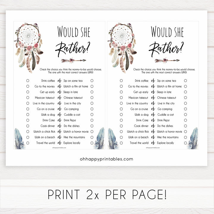 Boho baby games, would she rather baby game, fun baby games, printable baby games, top 10 baby games, boho baby shower, baby games, hilarious baby games