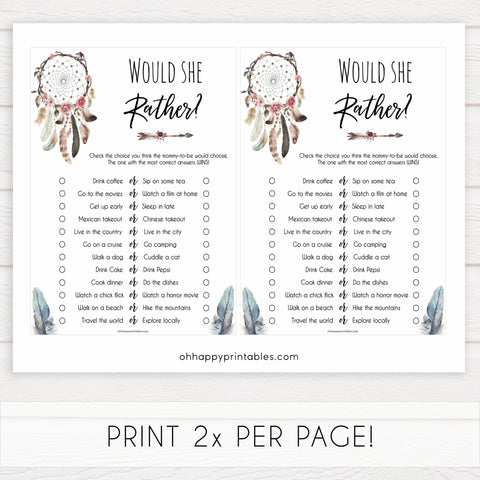 Boho baby games, would she rather baby game, fun baby games, printable baby games, top 10 baby games, boho baby shower, baby games, hilarious baby games