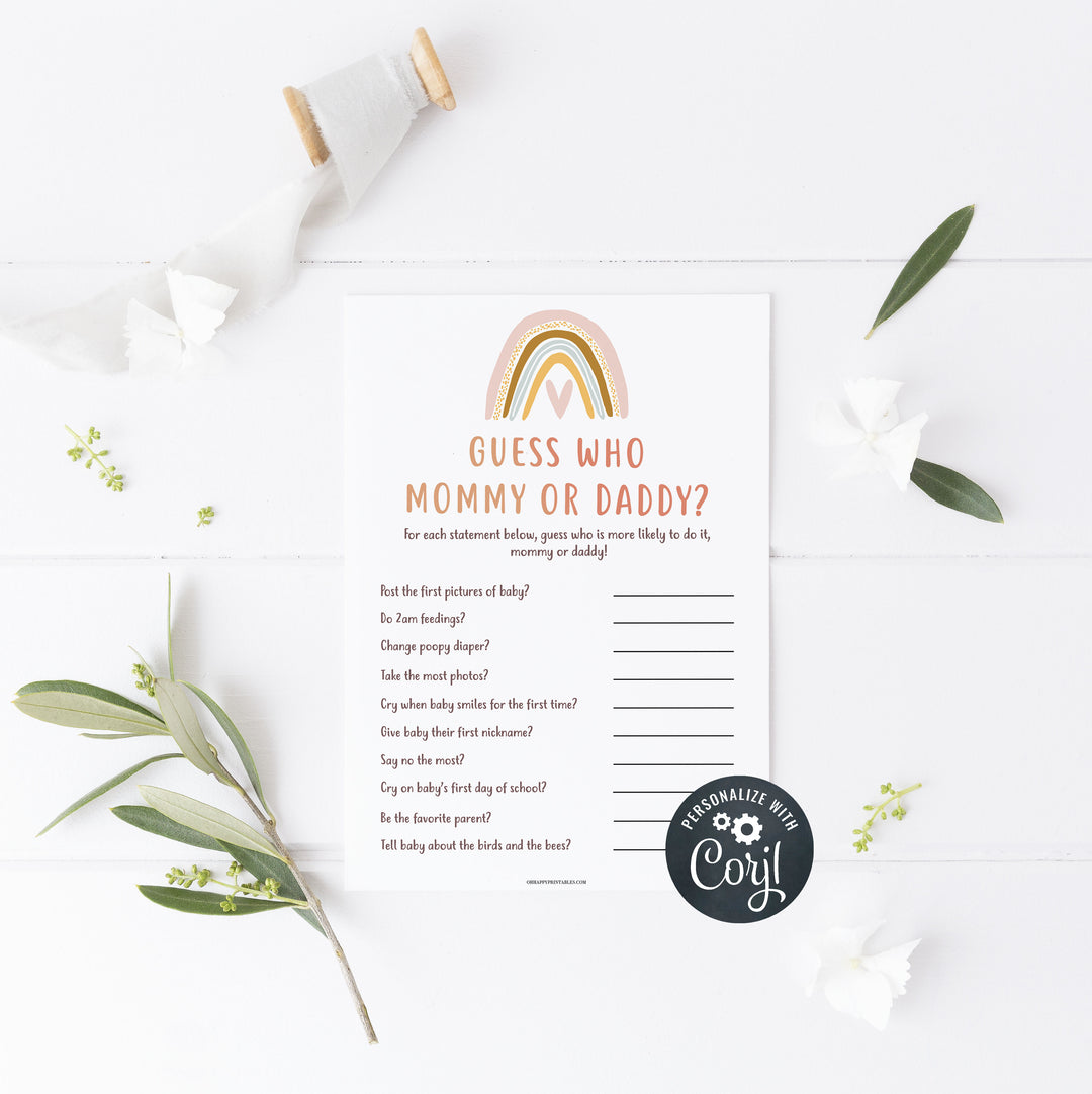 Guess who baby shower game, Printable baby shower games, boho rainbow baby games, baby shower games, fun baby shower ideas, top baby shower ideas, boho rainbow baby shower, baby shower games, fun boho rainbow baby shower ideas