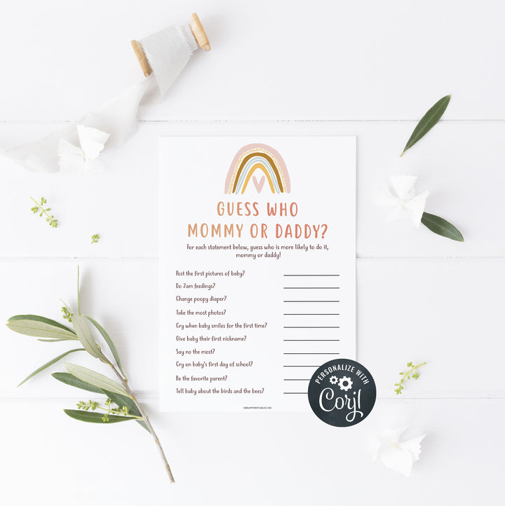 Guess who baby shower game, Printable baby shower games, boho rainbow baby games, baby shower games, fun baby shower ideas, top baby shower ideas, boho rainbow baby shower, baby shower games, fun boho rainbow baby shower ideas