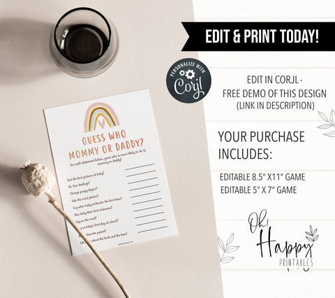 Guess who baby shower game, Printable baby shower games, boho rainbow baby games, baby shower games, fun baby shower ideas, top baby shower ideas, boho rainbow baby shower, baby shower games, fun boho rainbow baby shower ideas