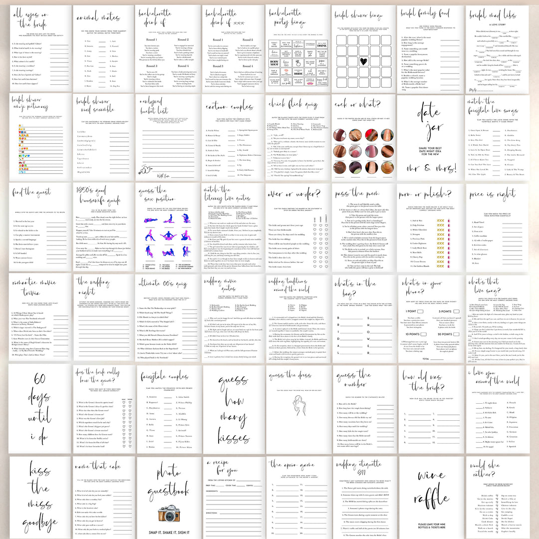 editable bridal shower games, printable bridal shower games, modern bridal shower games, popular bridal shower games, dirty bridal games