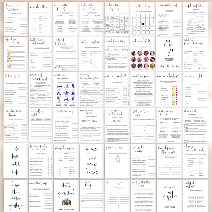 editable bridal shower games, printable bridal shower games, modern bridal shower games, popular bridal shower games, dirty bridal games