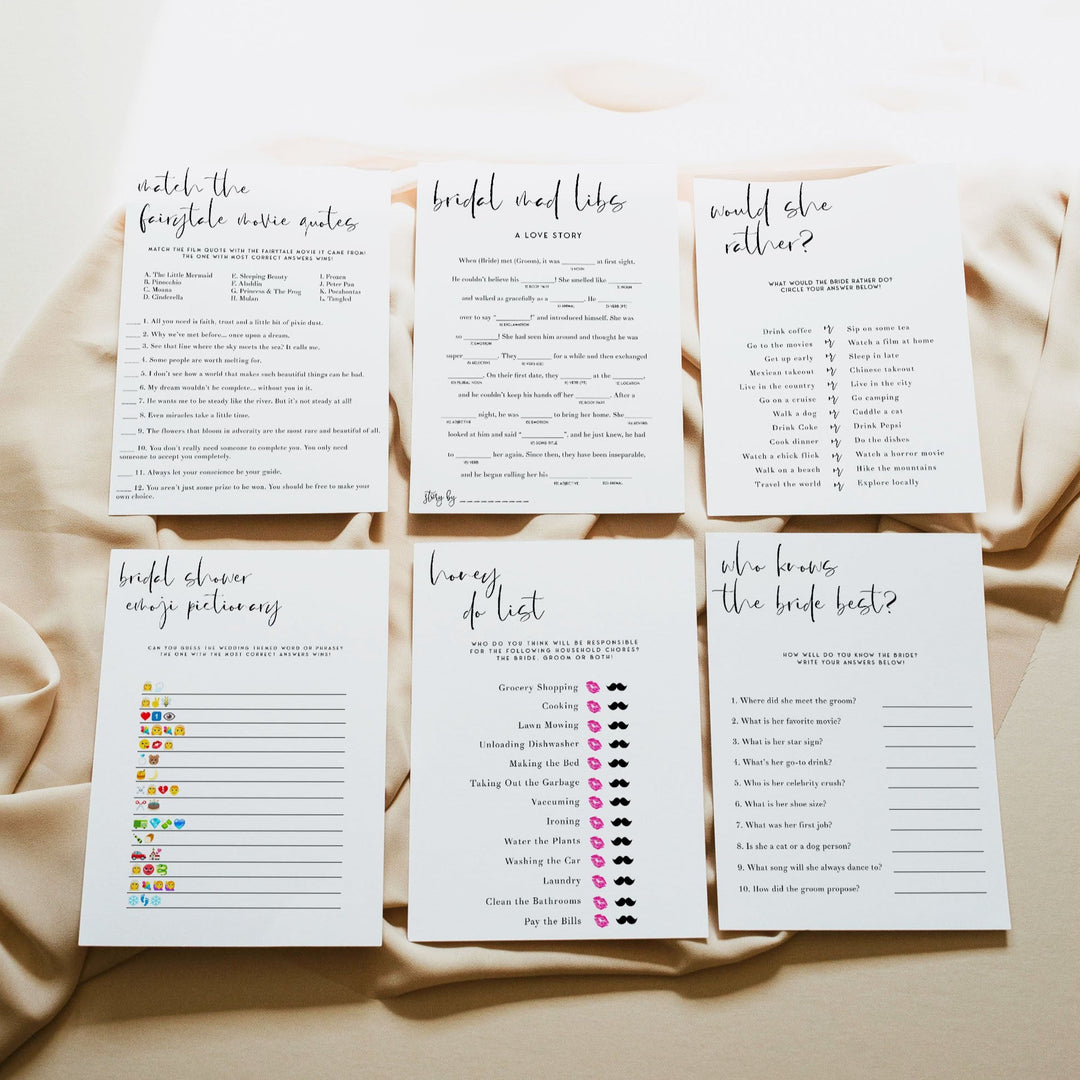 editable bridal shower games, printable bridal shower games, modern bridal shower games, popular bridal shower games, dirty bridal games