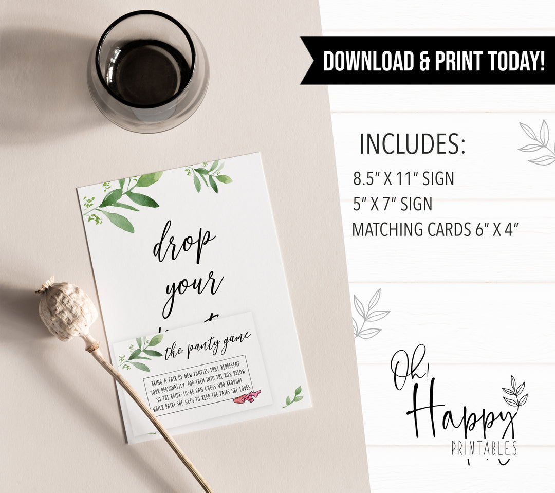 drop your panties game, greenery bridal shower, fun bridal shower games, bachelorette party games, floral bridal games, hen party ideas