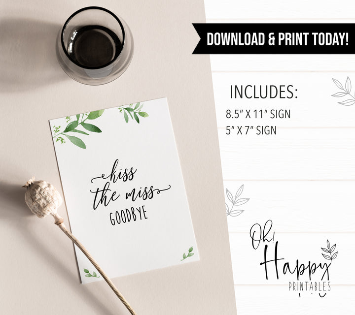 kiss the miss goodbye, greenery bridal shower, fun bridal shower games, bachelorette party games, floral bridal games, hen party ideas