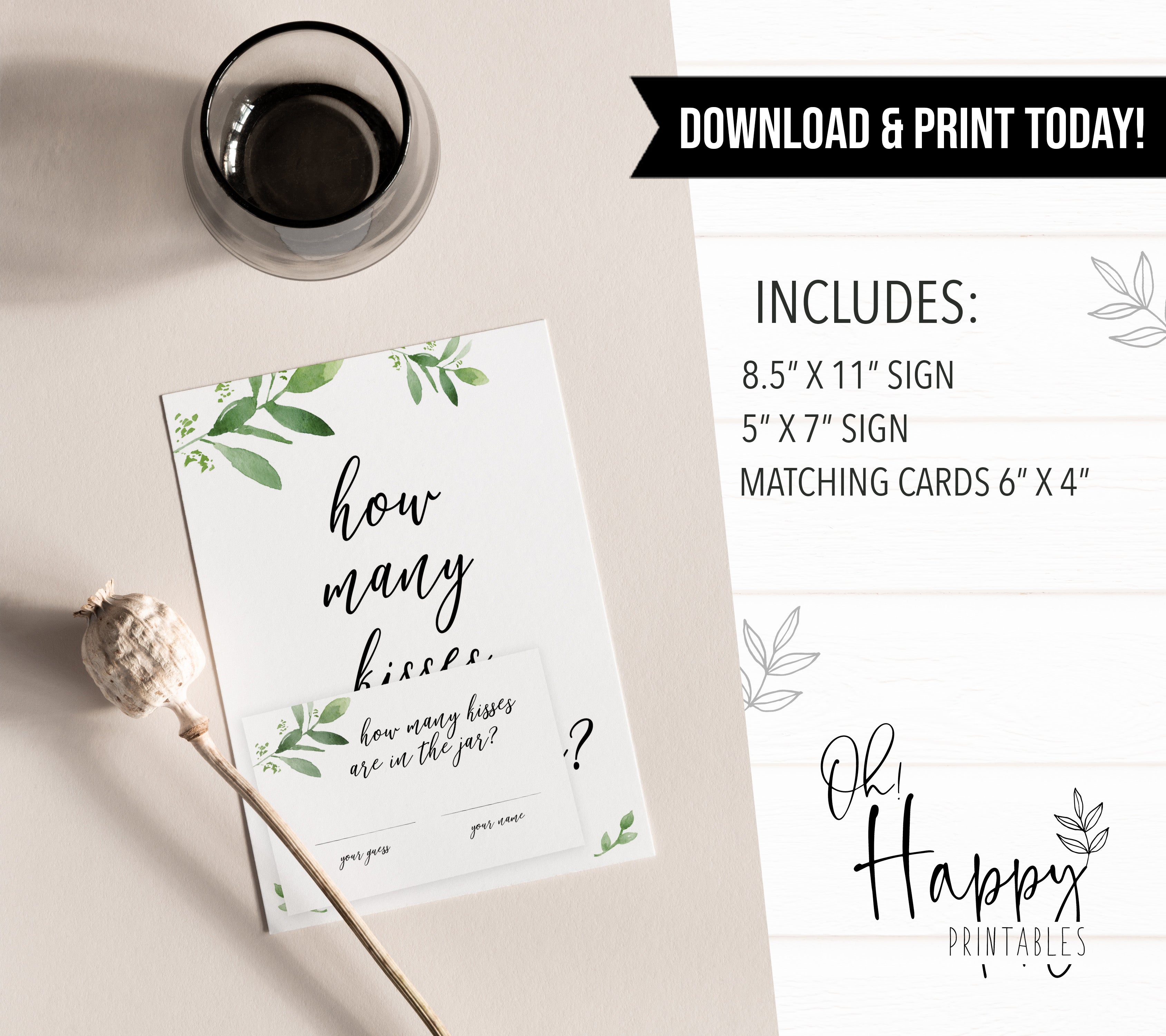 how many kisses game, greenery bridal shower, fun bridal shower games, bachelorette party games, floral bridal games, hen party ideas