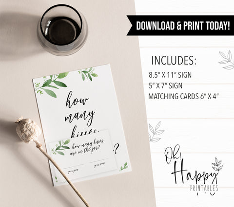 how many kisses game, greenery bridal shower, fun bridal shower games, bachelorette party games, floral bridal games, hen party ideas