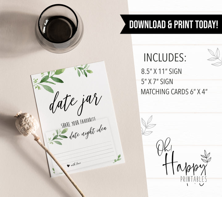 date jar game, greenery bridal shower, fun bridal shower games, bachelorette party games, floral bridal games, hen party ideas