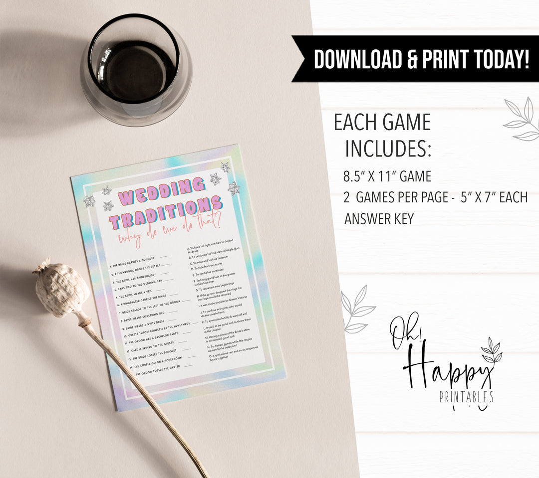 wedding traditions game, Space cowgirl bridal shower games, printable bridal shower games, bridal games, bridal shower games, disco bridal games