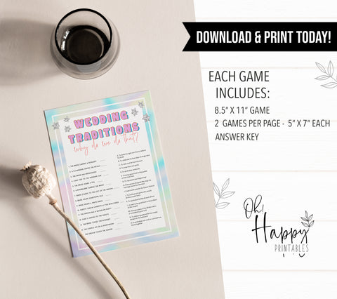 wedding traditions game, Space cowgirl bridal shower games, printable bridal shower games, bridal games, bridal shower games, disco bridal games