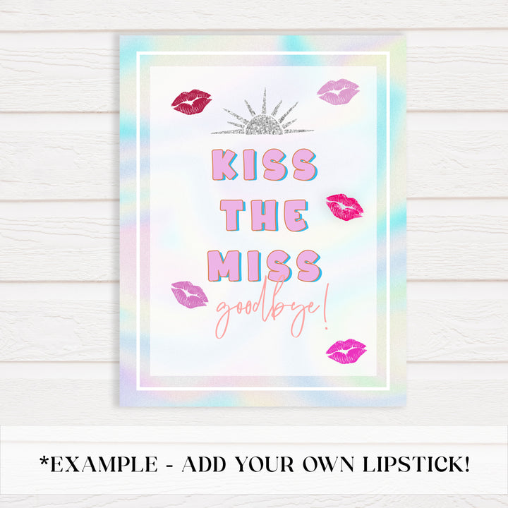 kiss the miss sign, Space cowgirl bridal shower games, printable bridal shower games, bridal games, bridal shower games, disco bridal games