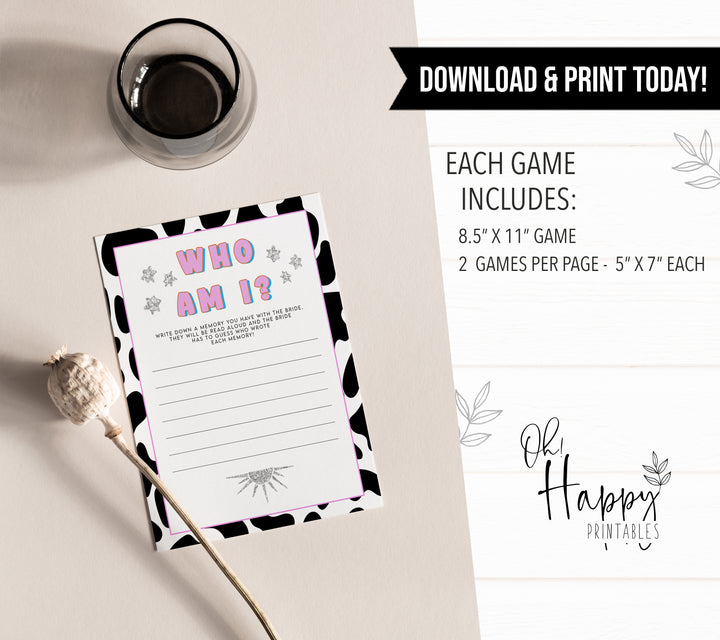 bridal who am I game, Space cowgirl bridal shower games, printable bridal shower games, bridal games, bridal shower games, disco bridal games