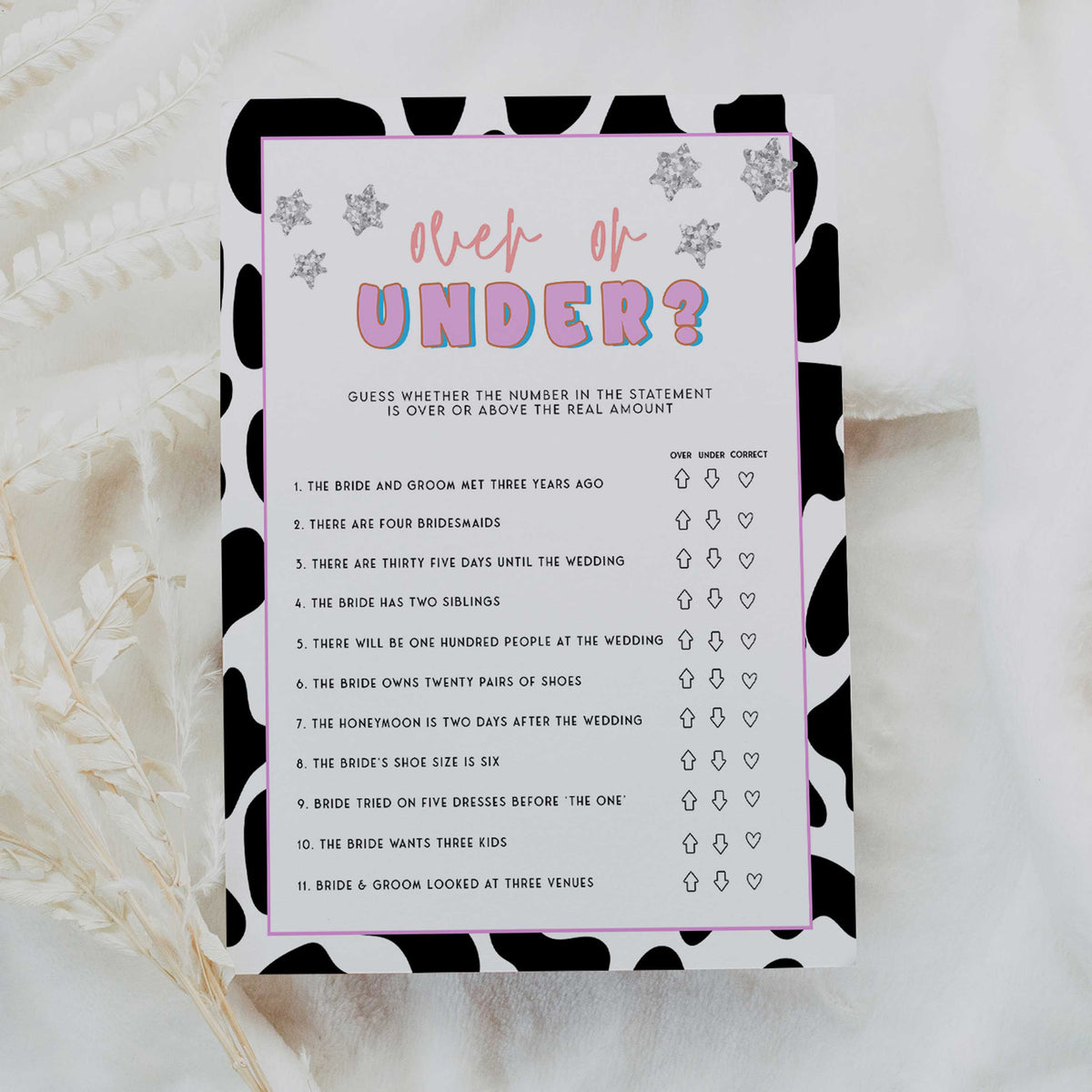 bridal over or under game, Space cowgirl bridal shower games, printable bridal shower games, bridal games, bridal shower games, disco bridal games