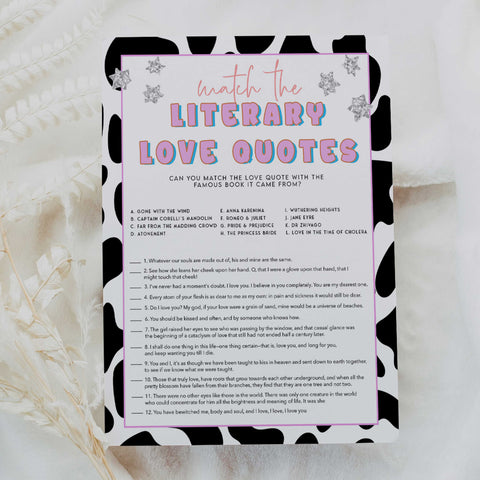 literary love quotes game, Space cowgirl bridal shower games, printable bridal shower games, bridal games, bridal shower games, disco bridal games