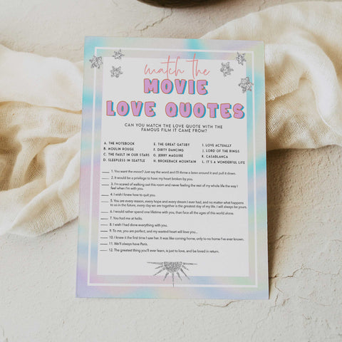 match the movie love quotes, Space cowgirl bridal shower games, printable bridal shower games, bridal games, bridal shower games, disco bridal games