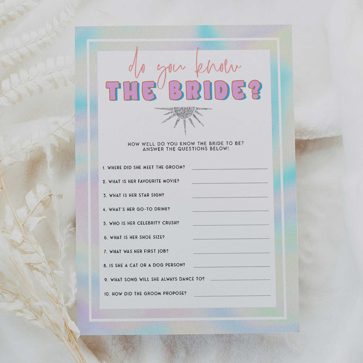 do you know the bride game, Space cowgirl bridal shower games, printable bridal shower games, bridal games, bridal shower games, disco bridal games
