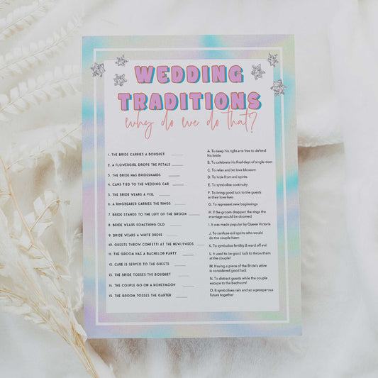 wedding traditions game, Space cowgirl bridal shower games, printable bridal shower games, bridal games, bridal shower games, disco bridal games