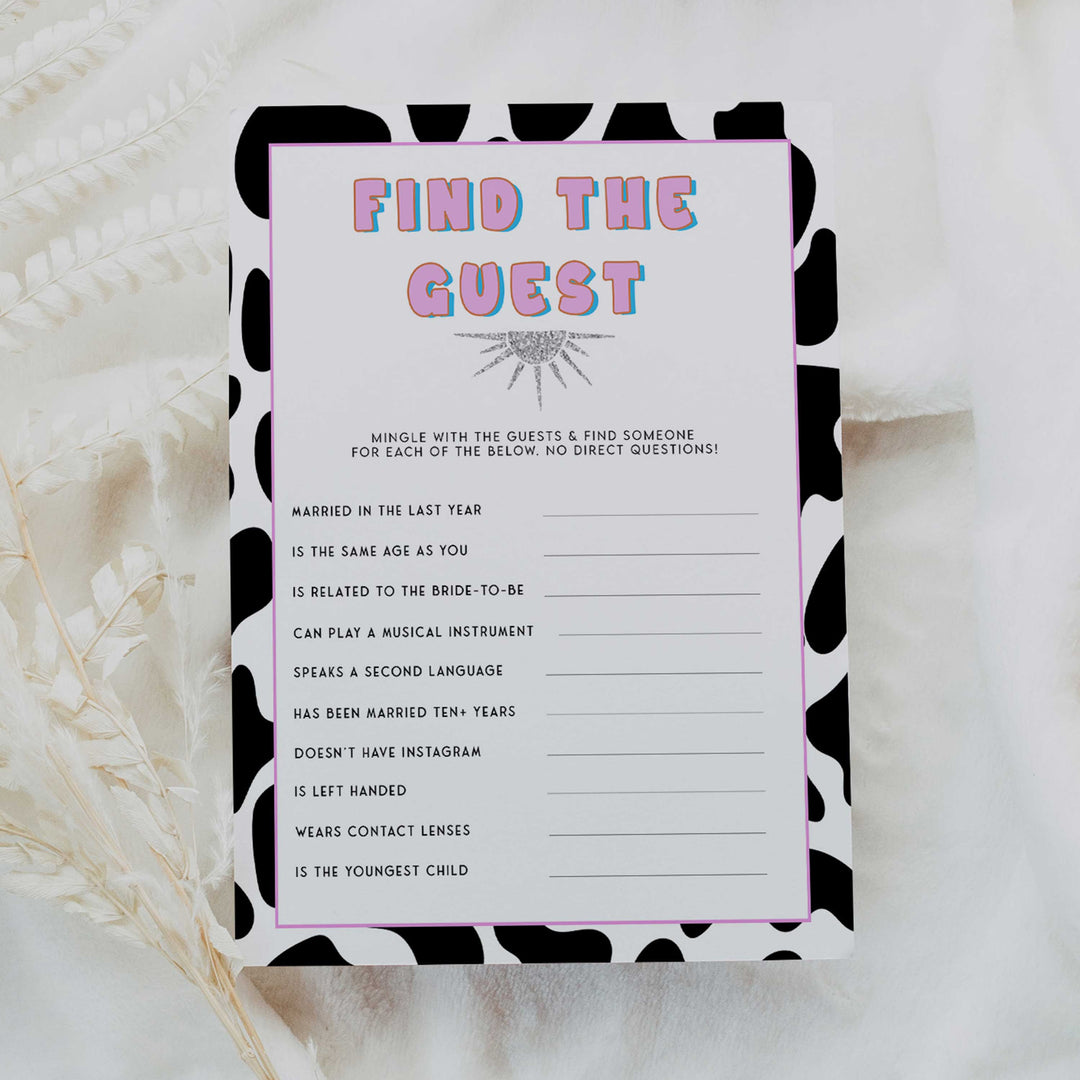 find the guest games, Space cowgirl bridal shower games, printable bridal shower games, bridal games, bridal shower games, disco bridal games