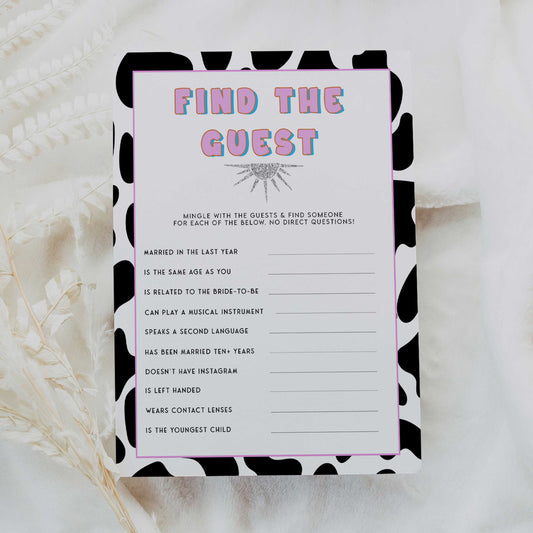 find the guest games, Space cowgirl bridal shower games, printable bridal shower games, bridal games, bridal shower games, disco bridal games