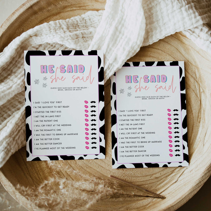 he said she said game, Space cowgirl bridal shower games, printable bridal shower games, bridal games, bridal shower games, disco bridal games