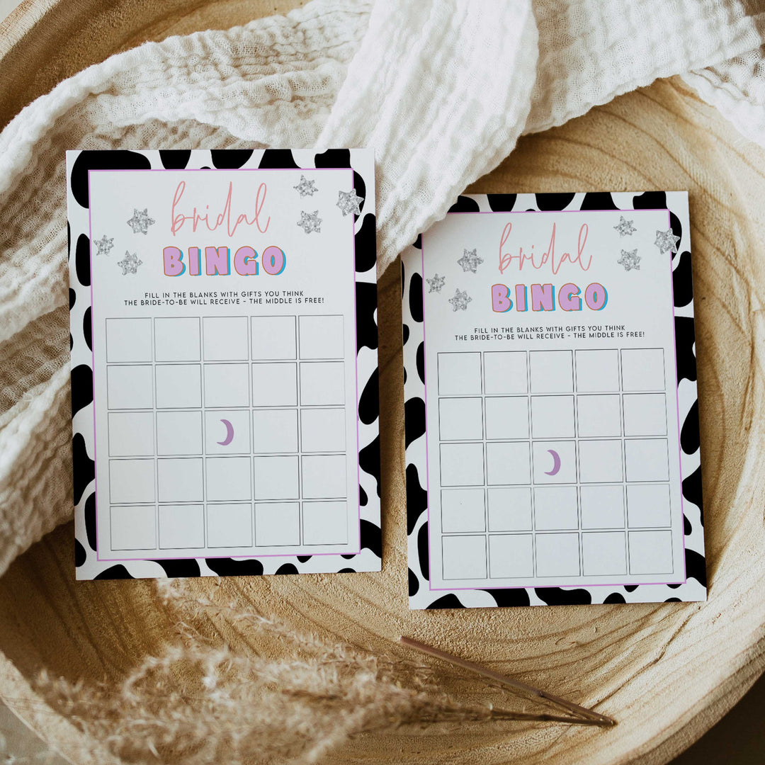 bridal shower bingo game, Space cowgirl bridal shower games, printable bridal shower games, bridal games, bridal shower games, disco bridal games