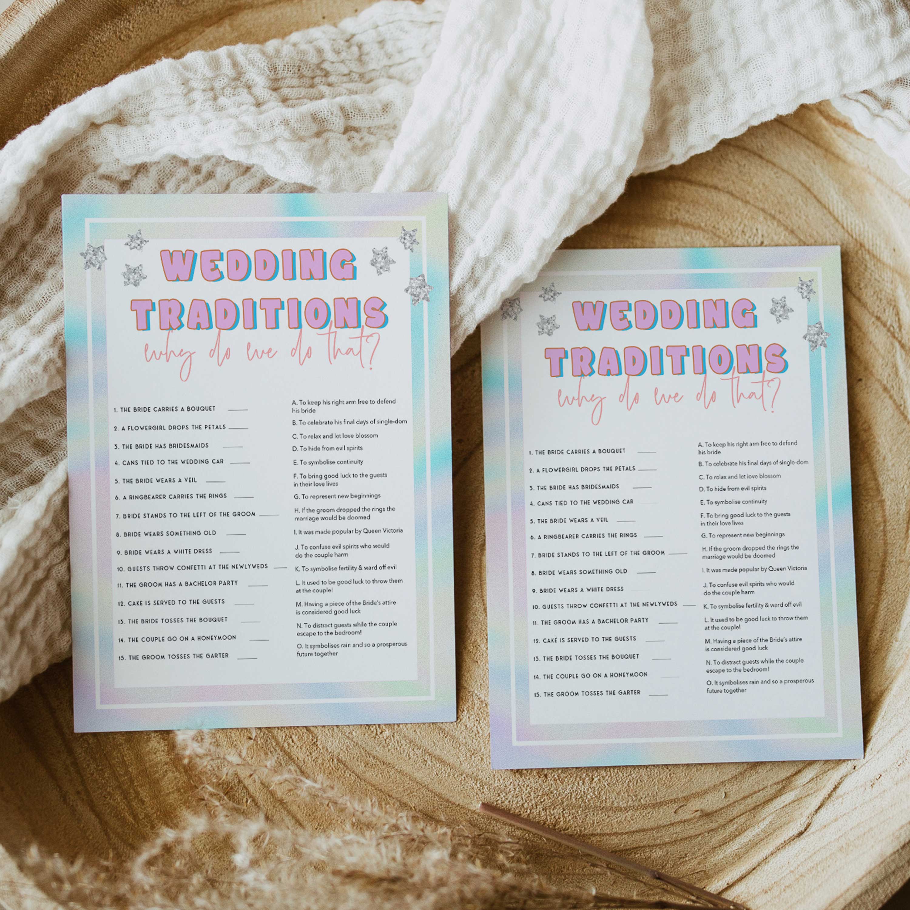 wedding traditions game, Space cowgirl bridal shower games, printable bridal shower games, bridal games, bridal shower games, disco bridal games