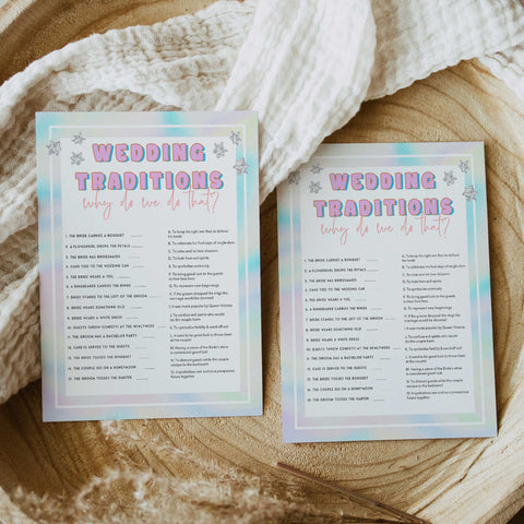 wedding traditions game, Space cowgirl bridal shower games, printable bridal shower games, bridal games, bridal shower games, disco bridal games