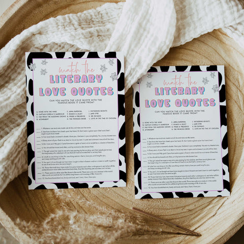 literary love quotes game, Space cowgirl bridal shower games, printable bridal shower games, bridal games, bridal shower games, disco bridal games