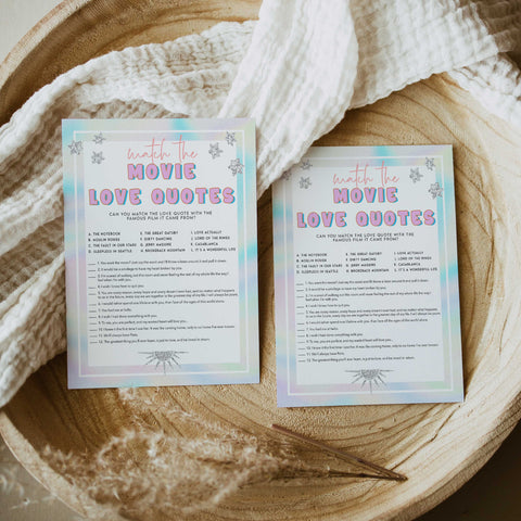 match the movie love quotes, Space cowgirl bridal shower games, printable bridal shower games, bridal games, bridal shower games, disco bridal games