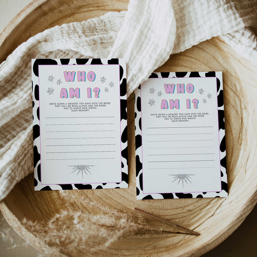 bridal who am I game, Space cowgirl bridal shower games, printable bridal shower games, bridal games, bridal shower games, disco bridal games
