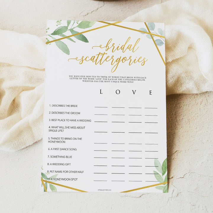 Bridal Scattergories - Gold Greenery