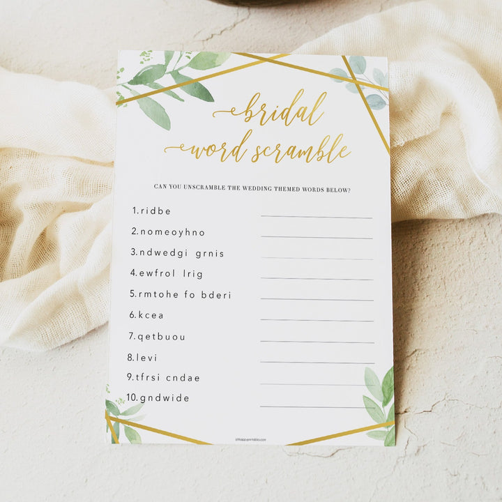 Bridal Word Scramble - Gold Greenery