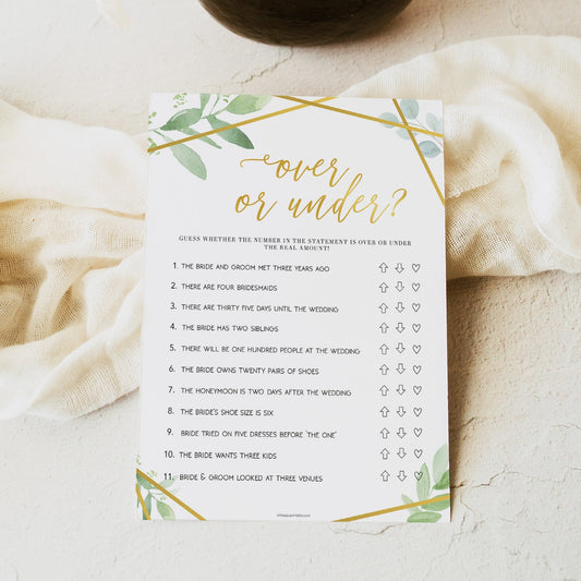 Over or Under Bridal Game - Gold Greenery