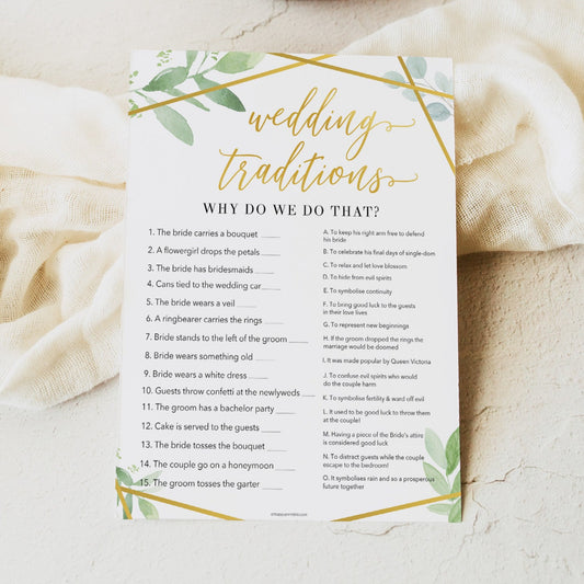 wedding traditions bridal game, Printable bridal shower games, gold floral bridal shower, gold glitter bridal shower games, fun bridal shower games, bridal shower game ideas, gold floral bridal shower