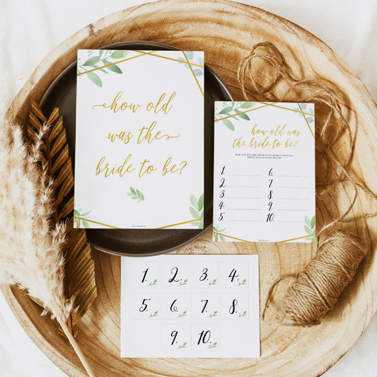 How Old was the Bride Game - Gold Greenery