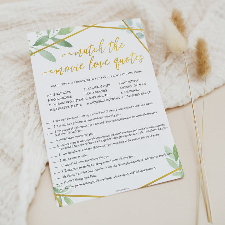 Match the Movie Love Quotes - Gold Greenery