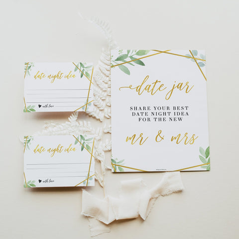 Date Night Jar Bridal Game - Gold Greenery