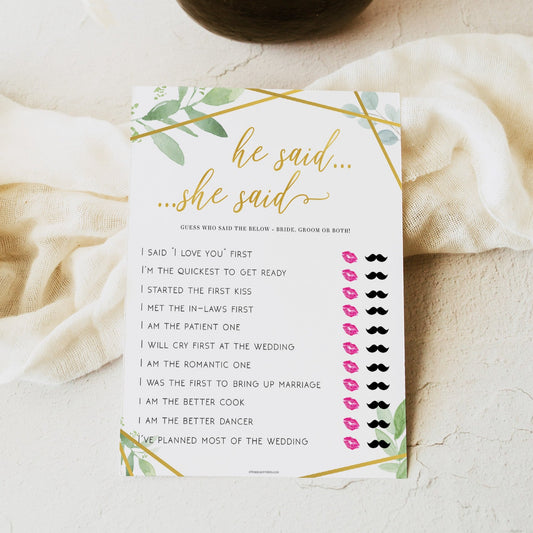 he said she said bridal shower games, printable bridal shower games, floral bridal shower games, fun bridal shower game ideas