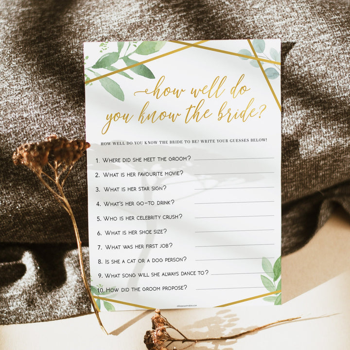 Do You Know the Bride Game - Gold Greenery