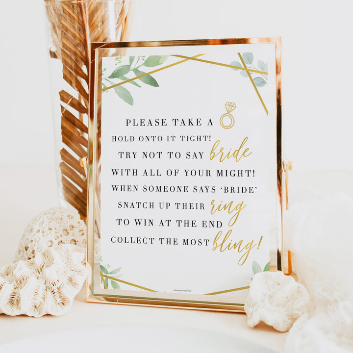please take a ring bridal shower, floral bridal shower game, gold greenery bridal shower games, take a ring bridal shower