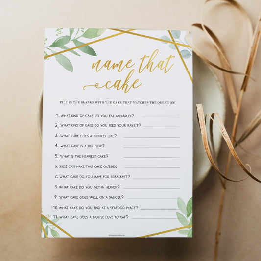 name the wedding cake game, printable bridal shower games, gold bridal shower games, floral bridal shower games, bridal shower game ideas