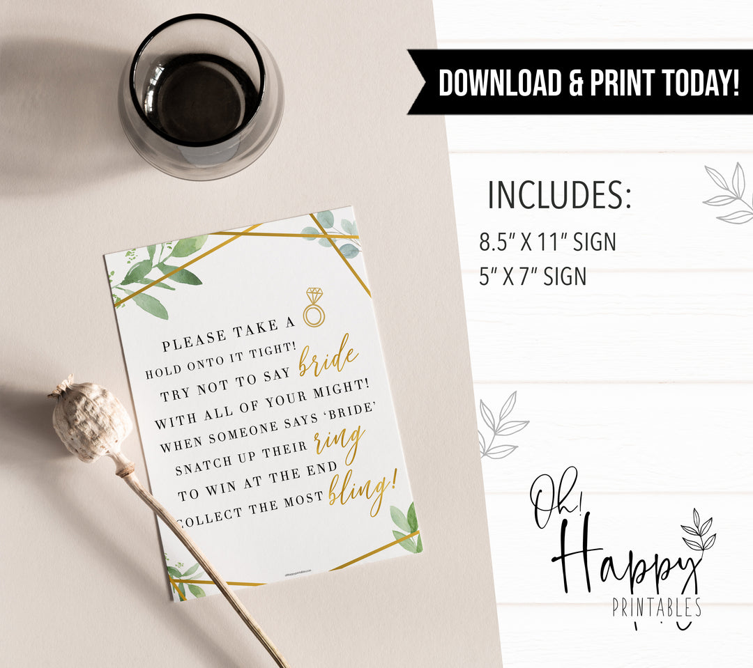 please take a ring bridal shower, floral bridal shower game, gold greenery bridal shower games, take a ring bridal shower