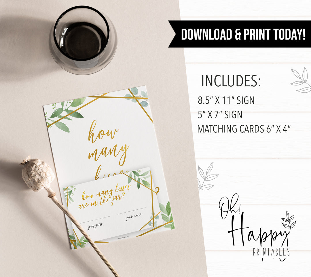 How Many Kisses in the Jar - Gold Greenery