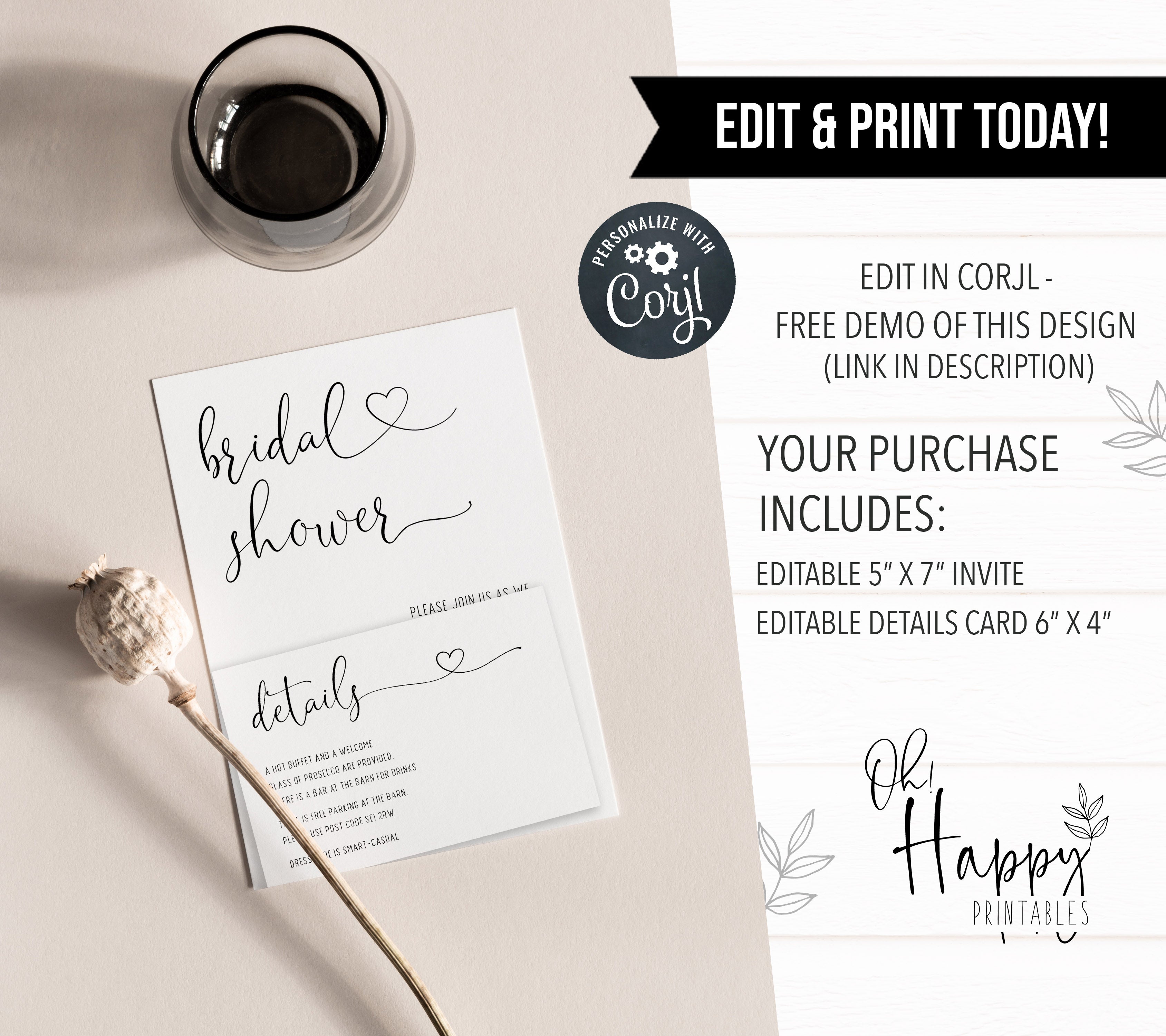 editable minimalist bridal shower invitation, printable bridal shower invitations, minimalist bridal shower invites