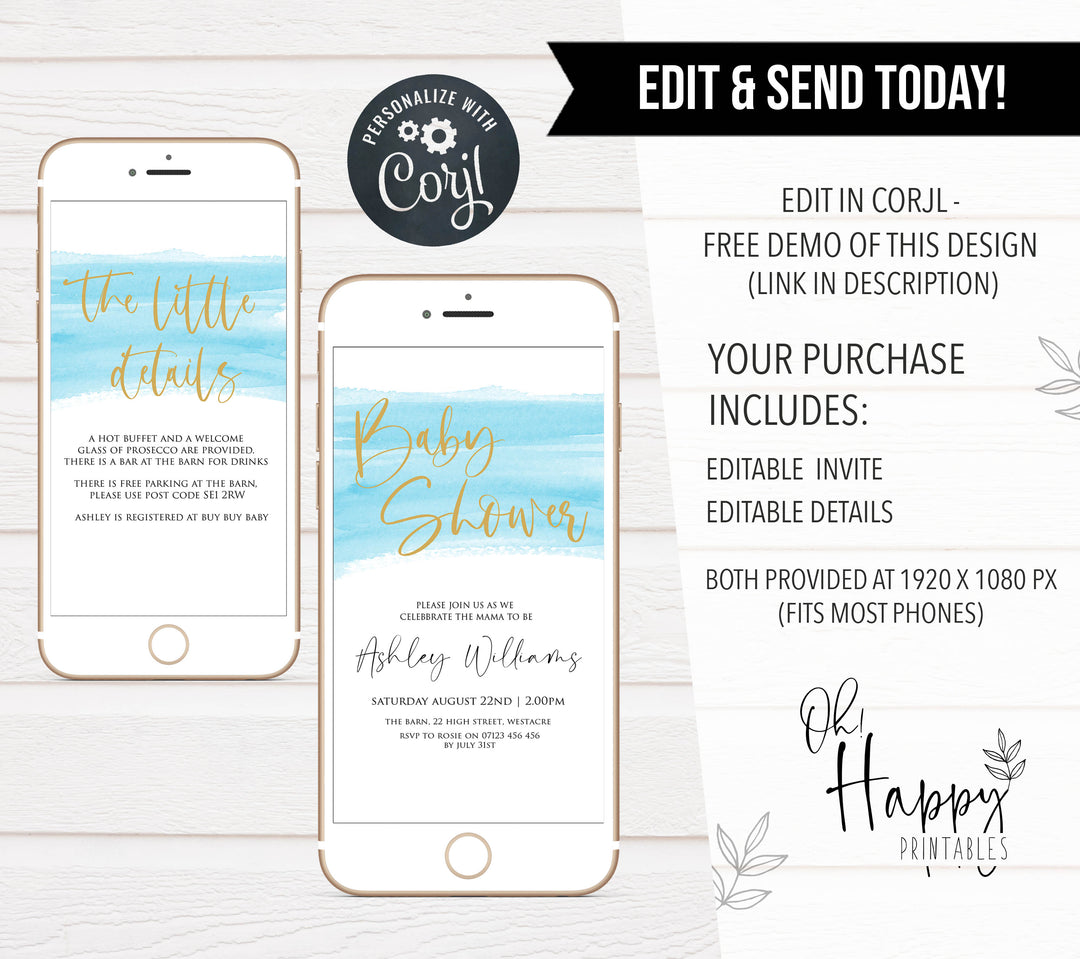 blue swash baby shower invitations, editable baby shower invitations, printable baby shower invitations, its a bot baby shower invitations