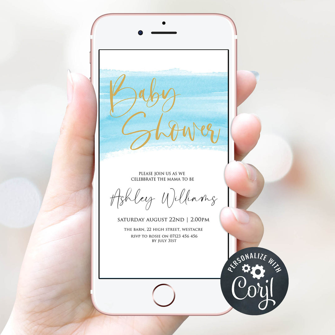 blue swash baby shower invitations, editable baby shower invitations, printable baby shower invitations, its a bot baby shower invitations