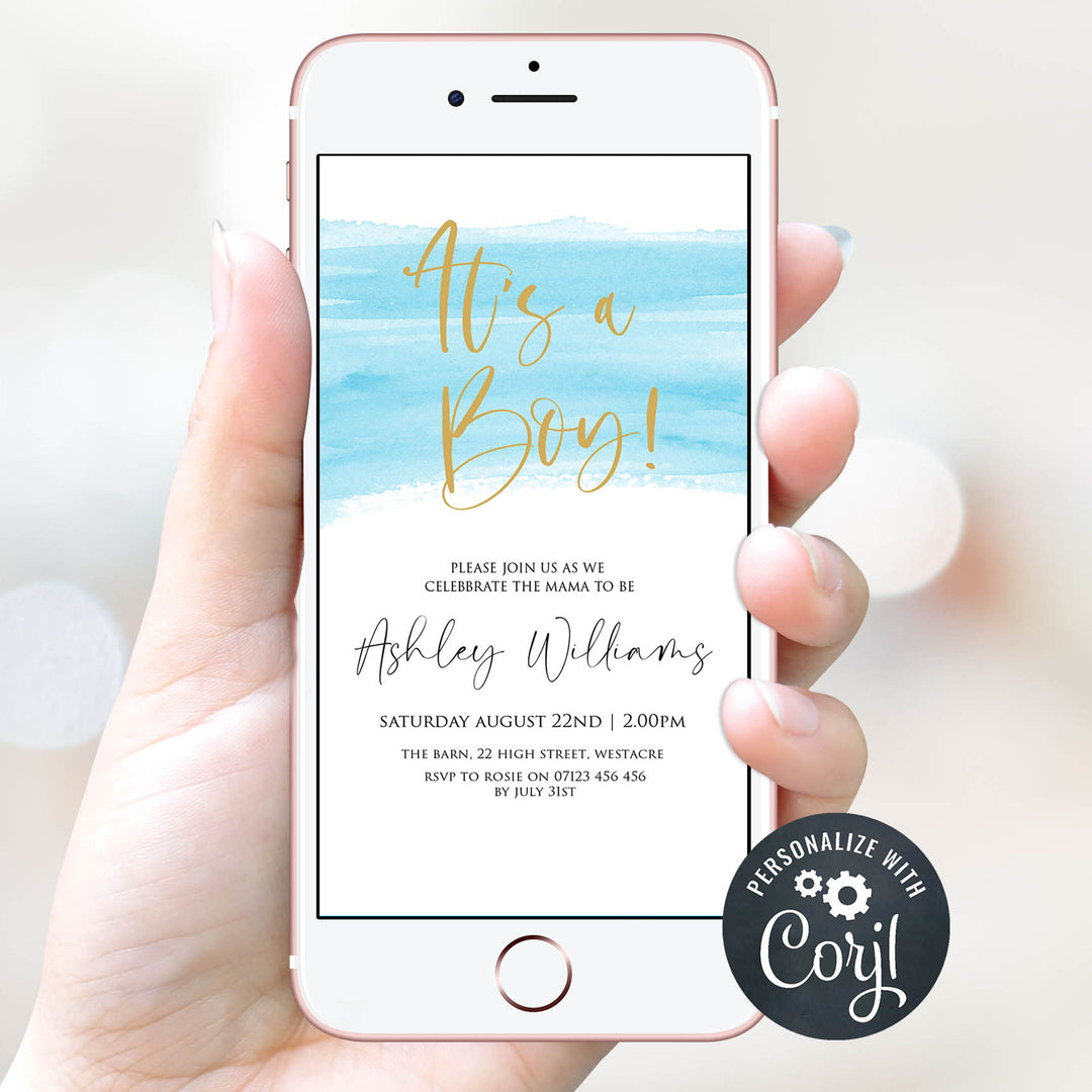 blue swash baby shower invitations, editable baby shower invitations, printable baby shower invitations, its a bot baby shower invitations